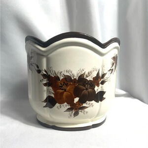 Vee Jackson California Pottery Planter Brown Floral Hand Painted Artist Signed
